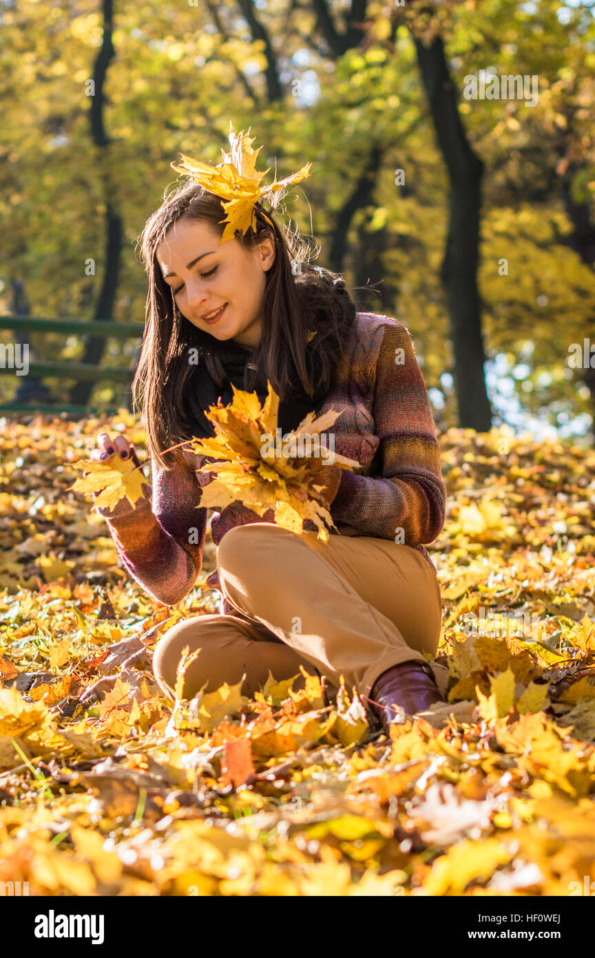 beautiful girl in autumn Park Stock Photo - Alamy