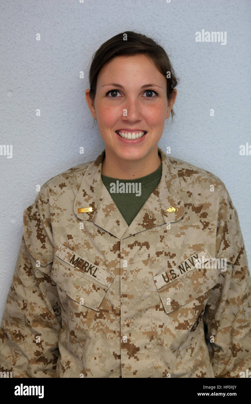 Ensign Abbie J. Merkl, the administrative officer for 2nd Dental Battalion, 2nd Marine Logistics Group, poses for a picture aboard Camp Lejeune, N.C., July 24, 2012.  Merkl was selected to be part of the All-Navy Women’s Volleyball Team camp held aboard Naval Station Great Lakes, Ill., June 5 to 20. She competed against the Marine Corps, Army, Air Force and Coast Guard teams during the All-Armed Forces Women’s Volleyball Tournament, June 21 to 28. She was later selected to represent the US military during the 33rd World Military Women’s Volleyball Championship held in Amsterdam, July 9 to 17.  Stock Photo