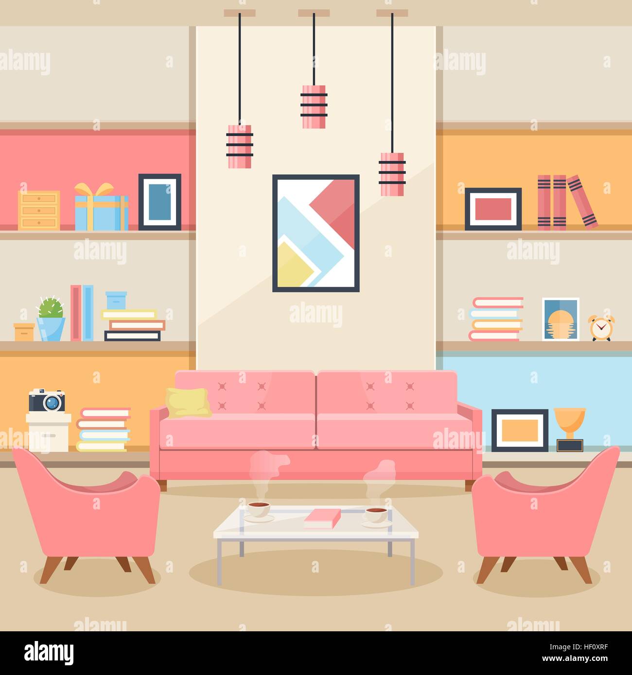 Living room with furniture. Cozy interior. Flat style vector Stock ...