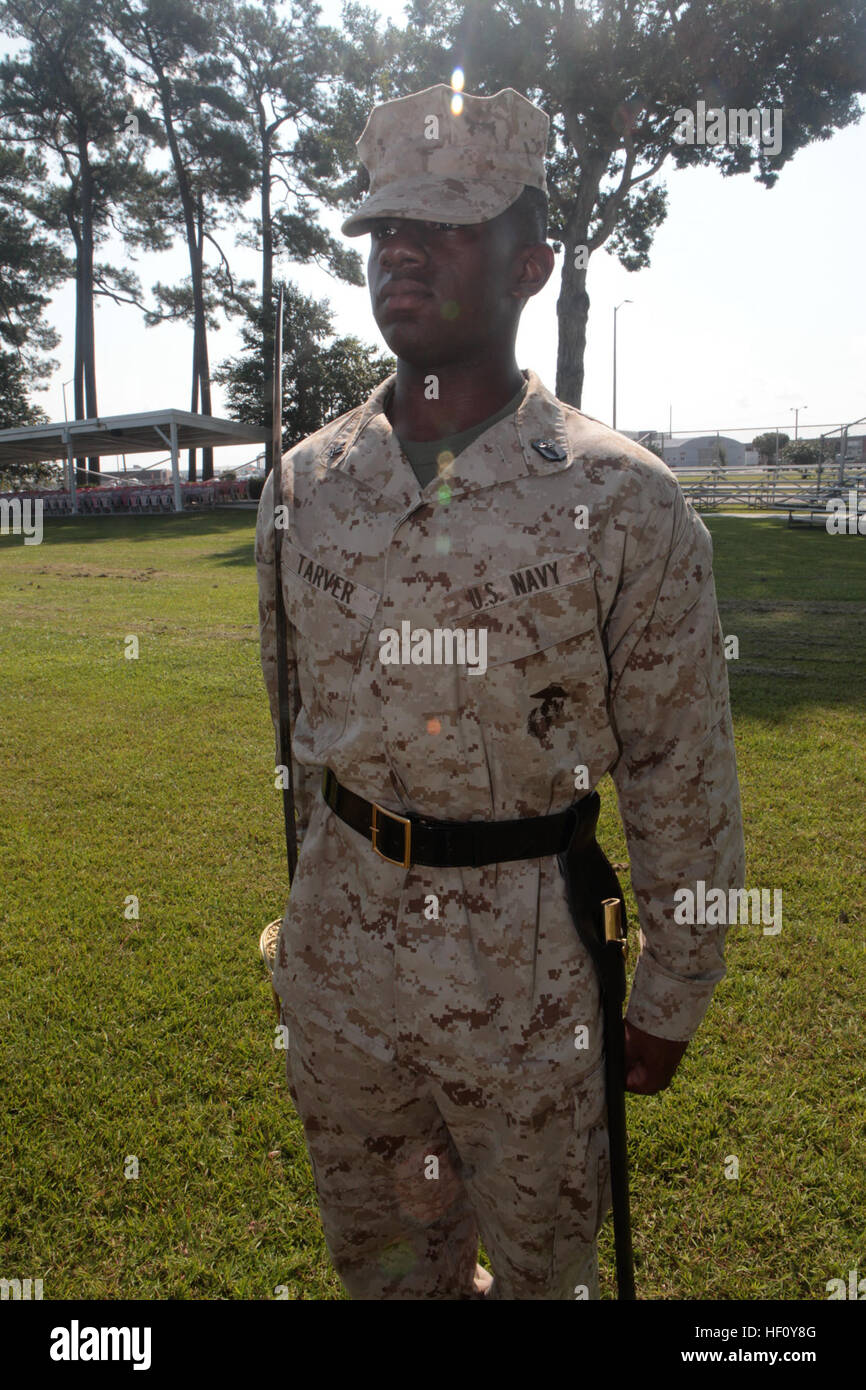 Petty Officer 3 Carnell Tarver, a hospital corpsman with Naval Health Clinic Cherry Point and a student at Cherry Point Corporals Leadership Course Class ...