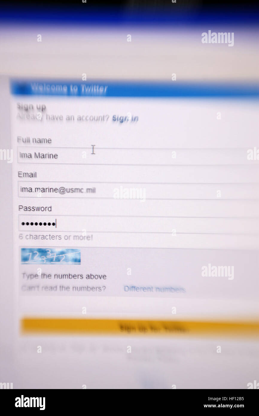 Per Marine Administrative Message 590/12 no one is allowed to use their official Marine Corps email account to register for social networking sites or internet-based capabilities. For more details about this message and other social media related tips visit http://www.marines.mil/News/SocialMedia.aspx. Official email forbidden for commercial internet registration 121108-M-RW893-002 Stock Photo