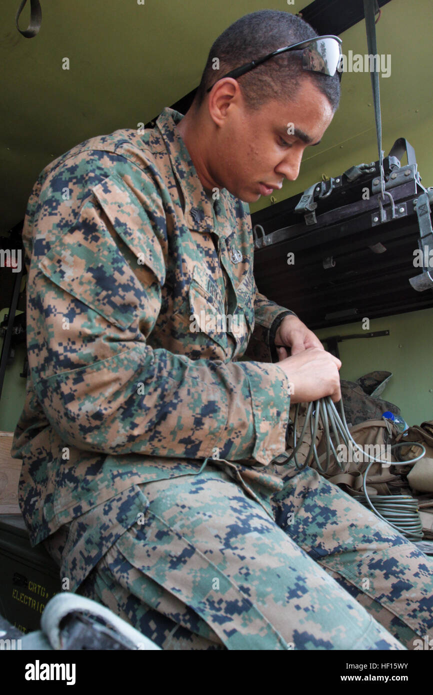 U.S. Marine Sgt. Jeffery D. Bright measures the time fuse to safely