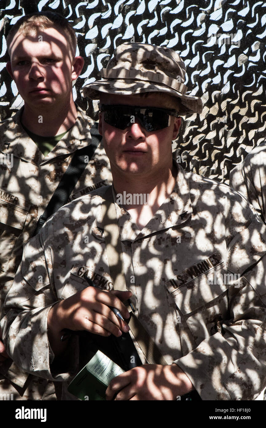 U.S. Marines with Apache Company, 3rd Light Armored Reconnaissance Battalion receive a safety