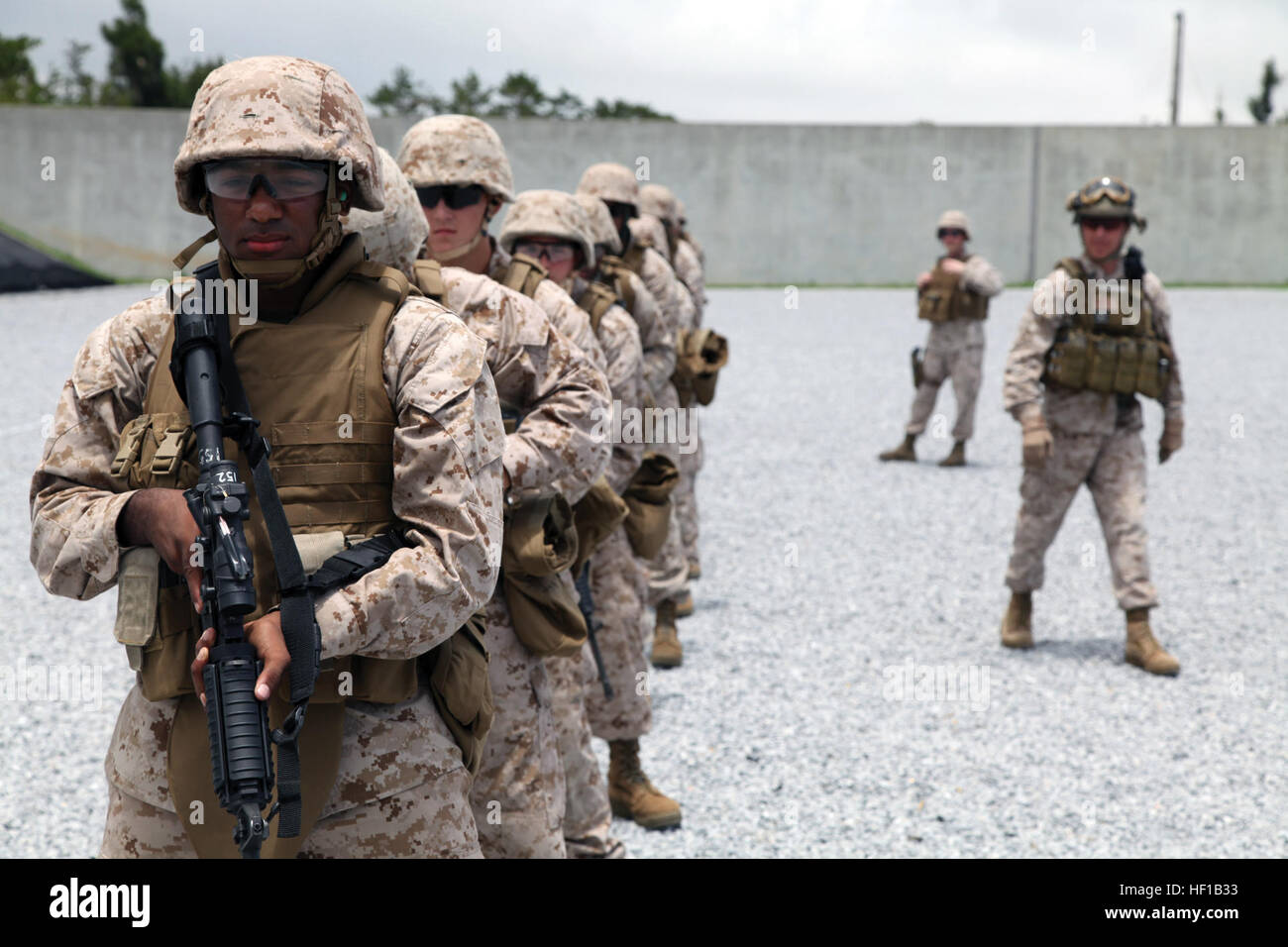Marines prepare to perform a pivot drill during intermediate combat