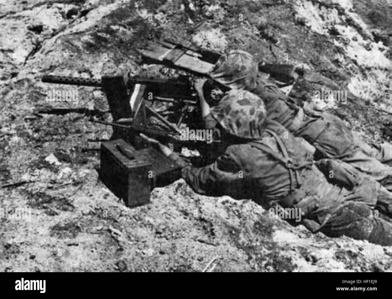 A Browning M1919A4 machine gun mounted on a Marine installation on ...