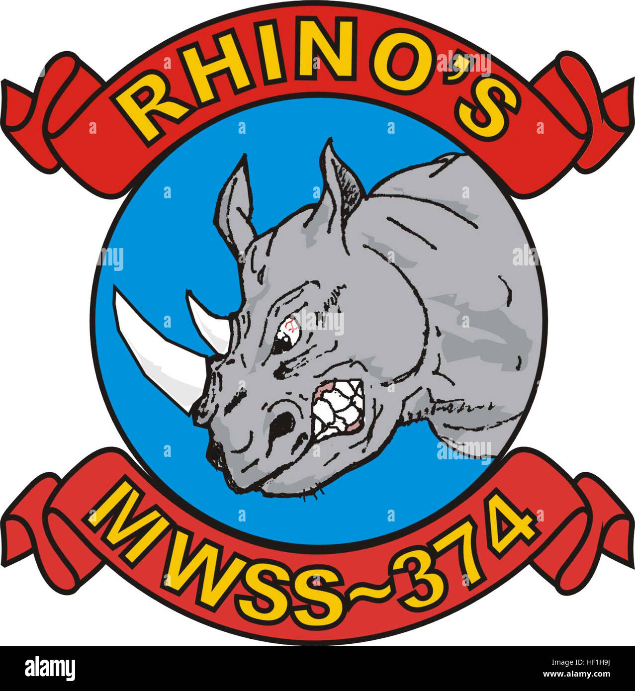 The MWSS-374 insignia represents Marine Wing Support Squadron 374, a ...