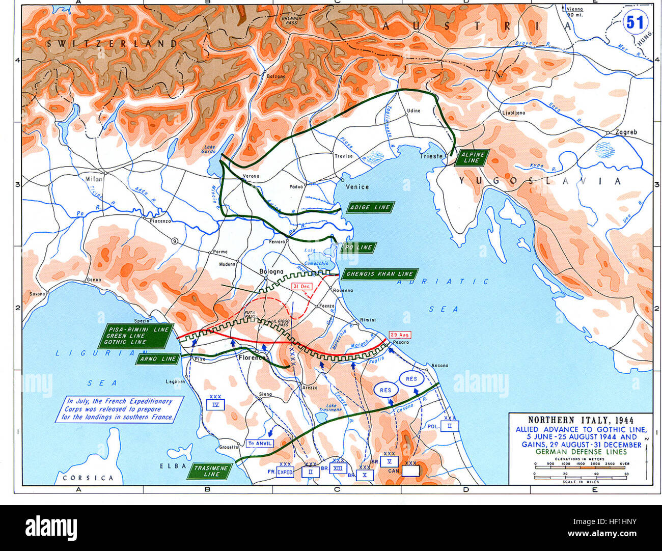 Ww2 europe map italy june until december 1944 Stock Photo - Alamy