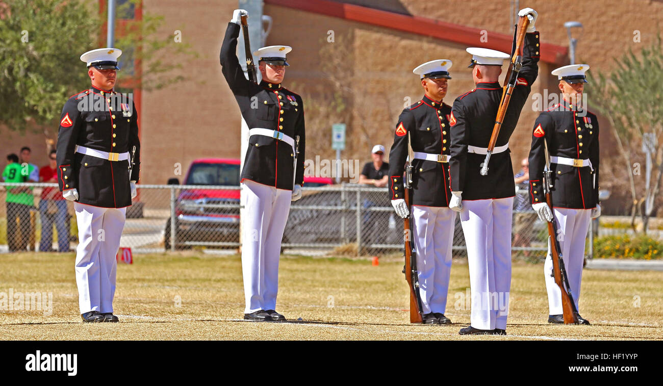 The United States Marine Corps Silent Drill Platoon executes high caliber drill movements with
