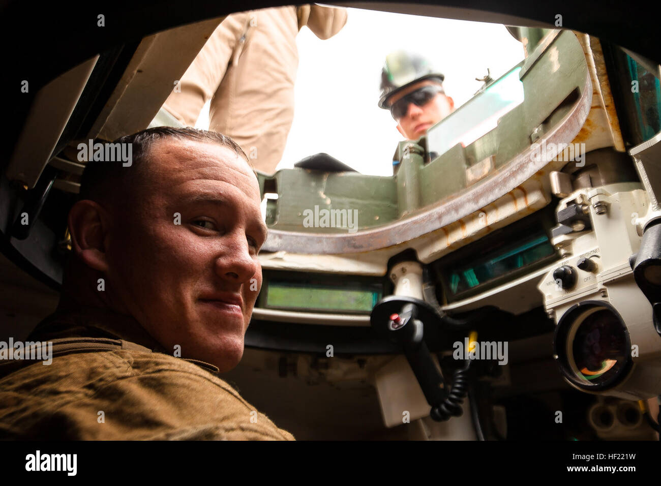 U.S. Marine Corps Sgt. Robert Cornett, a vehicle commander, 2nd Tank Battalion, 2nd Marine Division, prepares to unload a M88 A2 Hercules Recovery Vehicle from a railcar during a Deployment for Training (DFT) Exercise at Fort Pickett, Va., March 28, 2014. The DFT is conducted to strengthen the unit's proficiency in a combat environment.  (U.S. Marine Corps photo by Lance Cpl. Kelly Timney, 2nd MarDiv, Combat Camera/Released) 2nd Tank Battalion Deployment for Training Exercise (DFT) 140328-M-OU200-215 Stock Photo