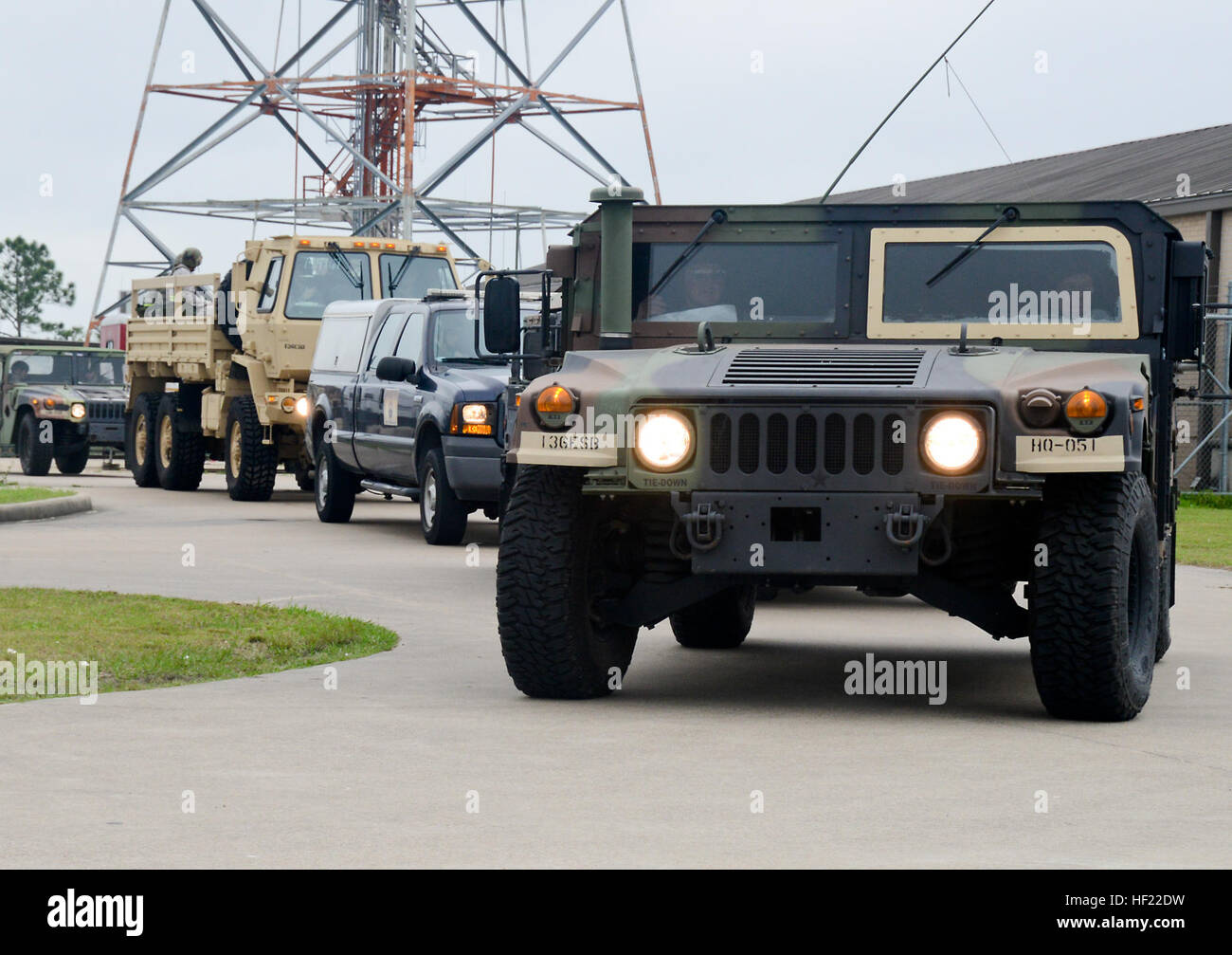 Members of the 147th Civil Engineering Squadron depart for convoy training during an Operational
