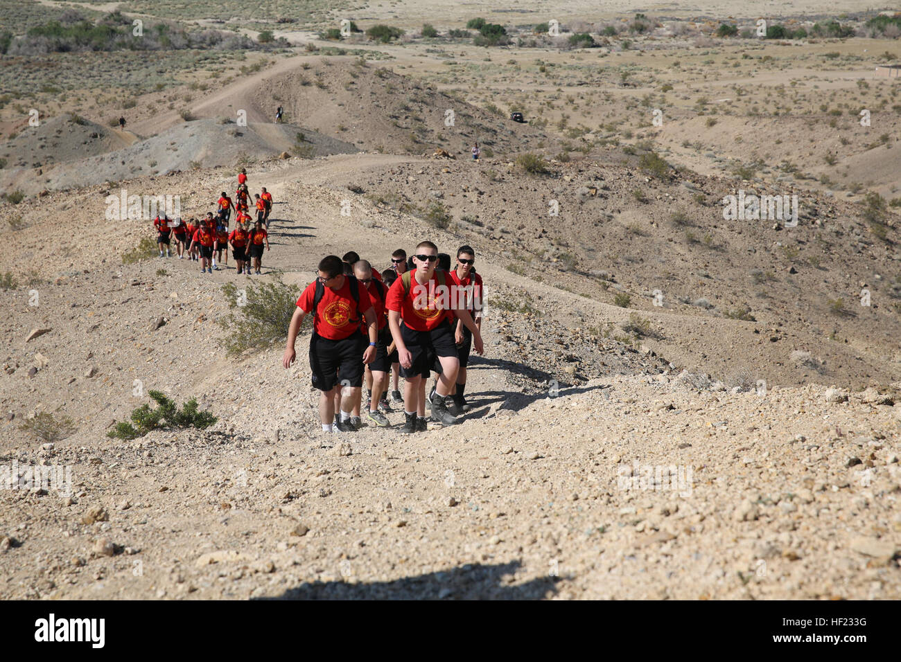 The Excelsior High Desert Young Marines hike up 'Iron Mike,' a hill