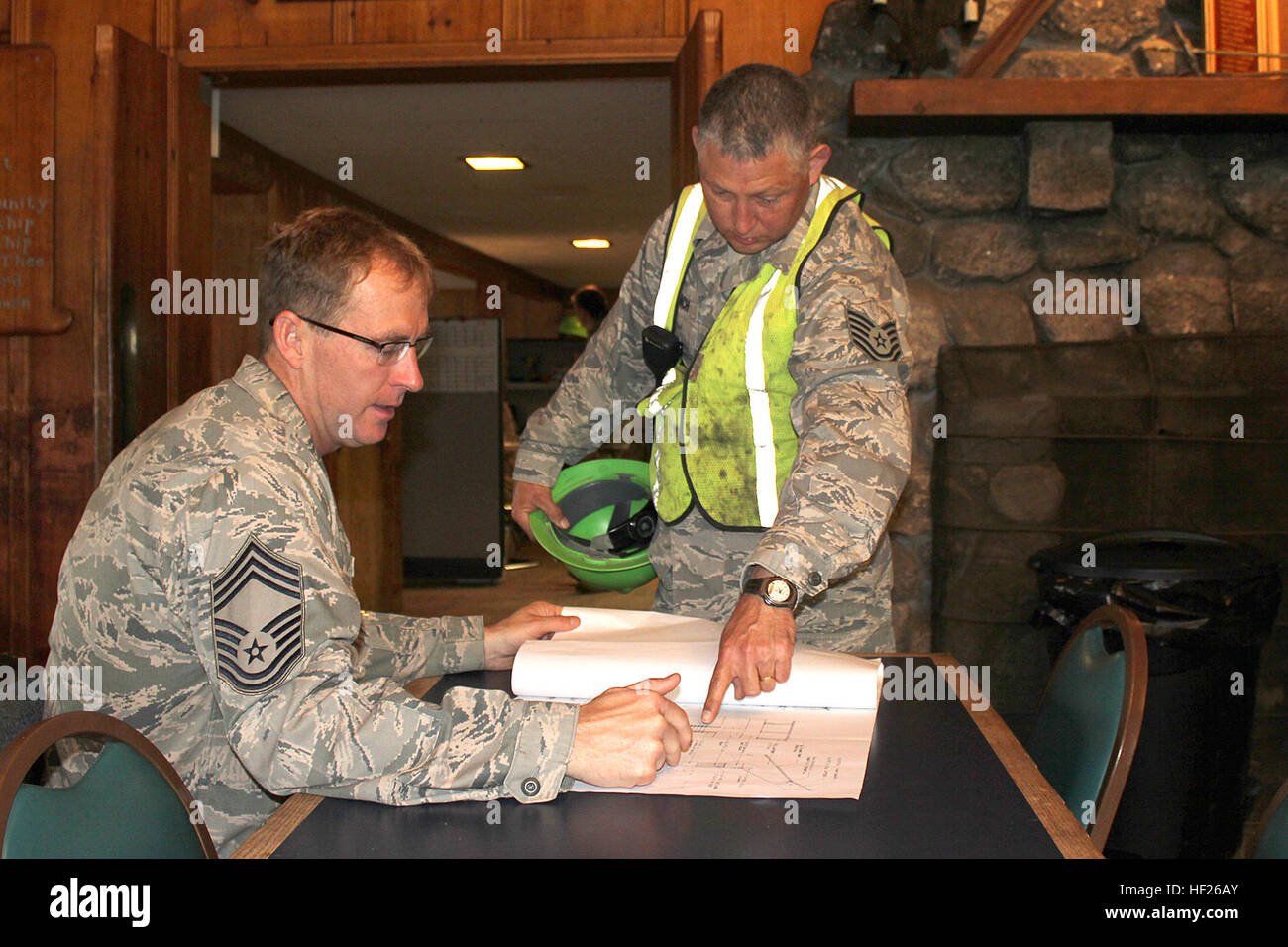 Chief Master Sgt. Jeff Talaga and Technical Sgt. Dan Gerlach review a