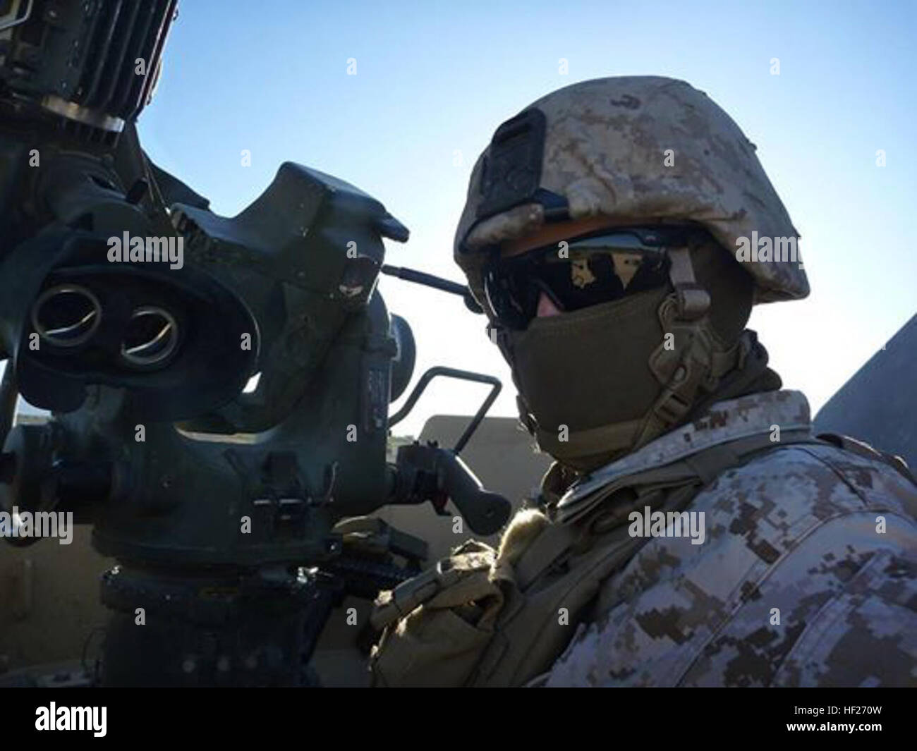 A Marine anti-tank missileman trained with a mounted TOW missile system ...