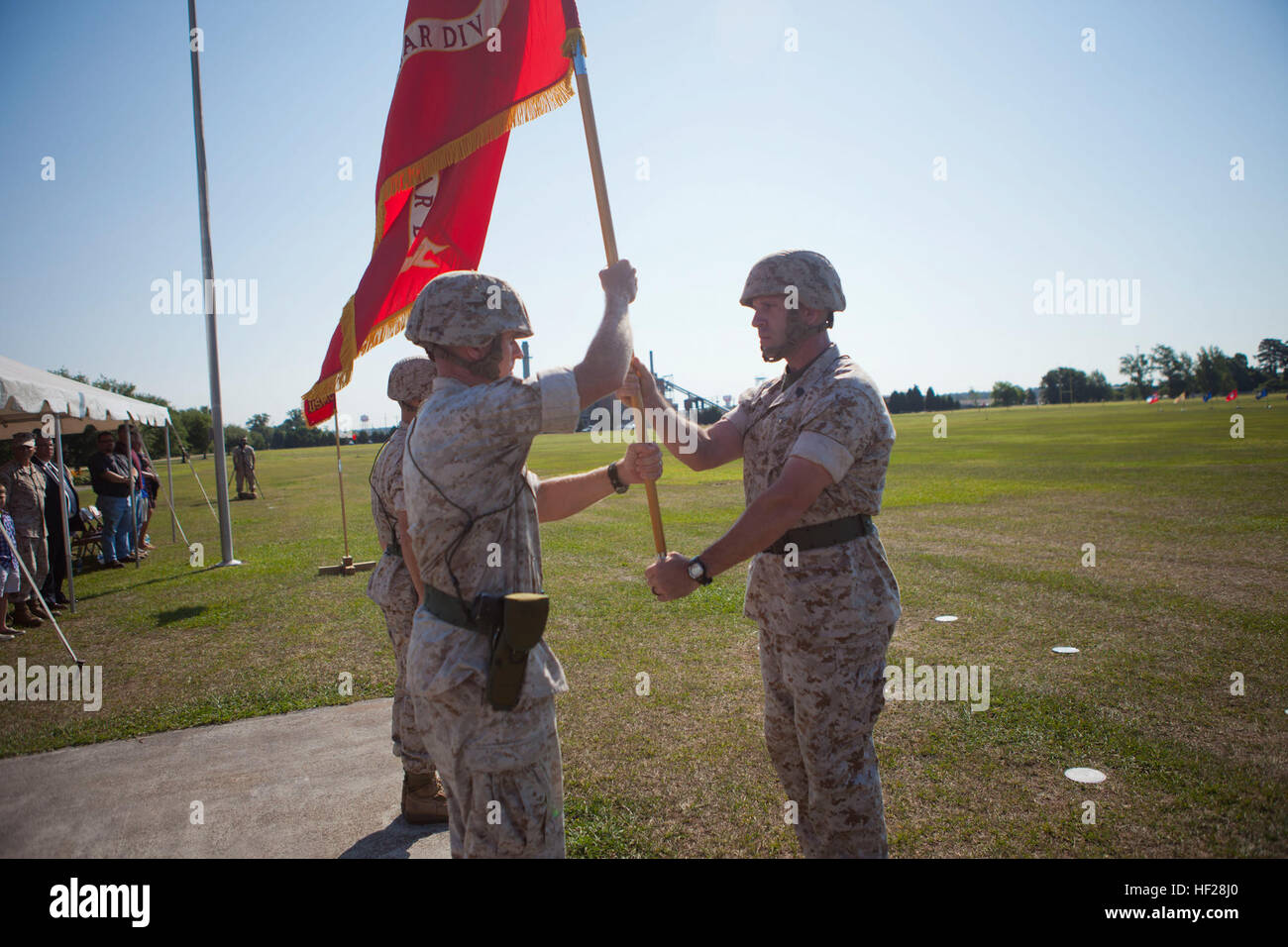 U.S. Marine Corps Sgt. Maj. Thomas M. Burkhardt, right, battalion
