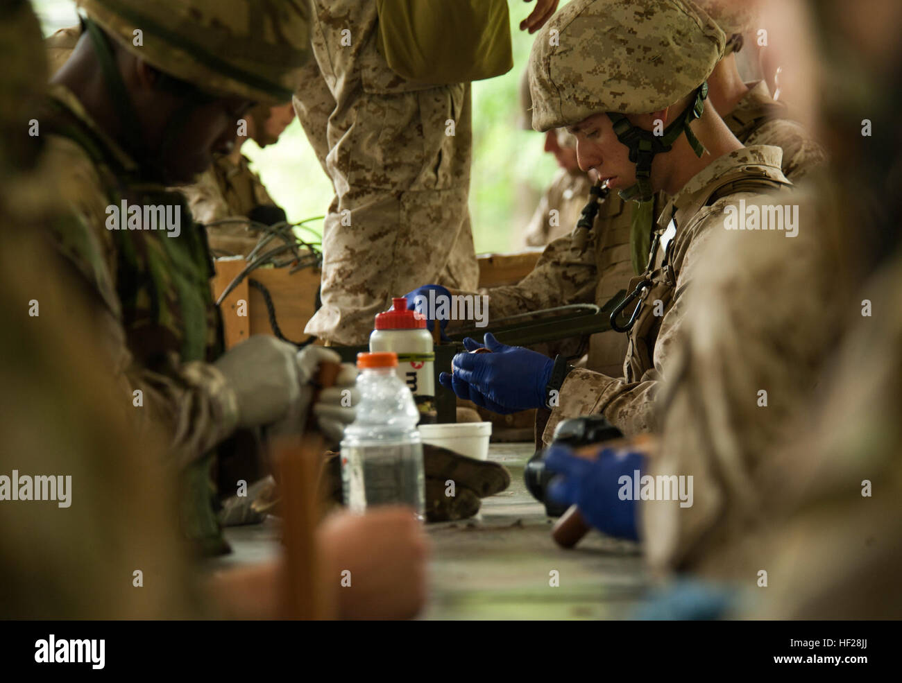 U.S. Marines assigned to the 6th Engineer Support Battalion alongside