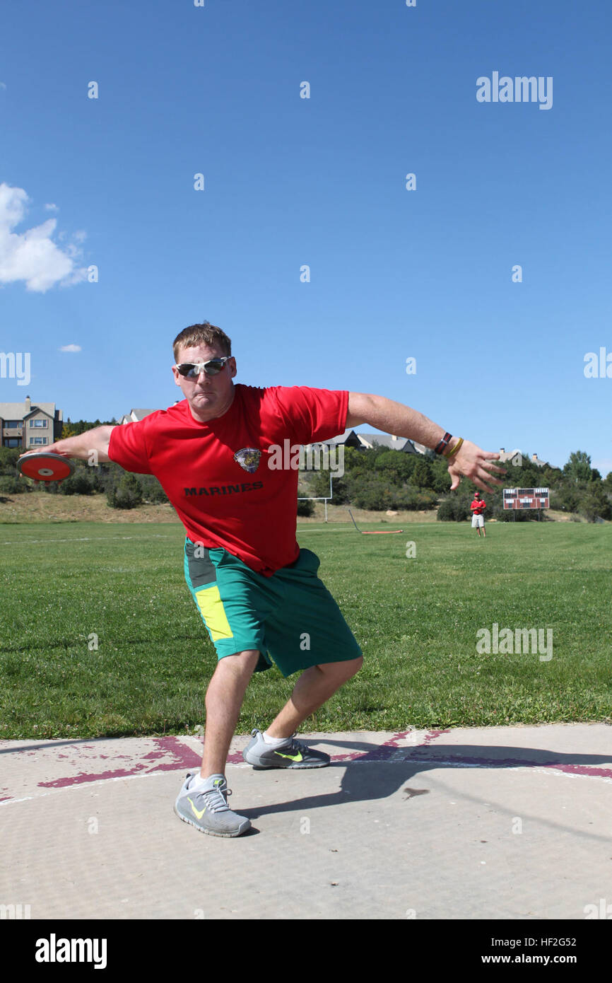 A Marine athlete practices discus throwing in Colorado Springs while ...