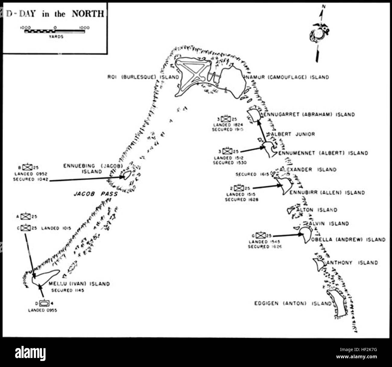 Battle of Kwajalein map - Northern part of Kwajalein Atoll Stock Photo