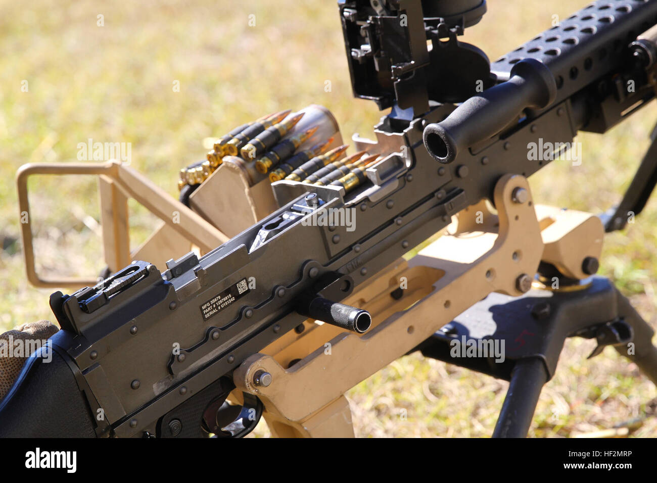 An M240B machine gun belonging to Bravo Company, Battalion Landing.