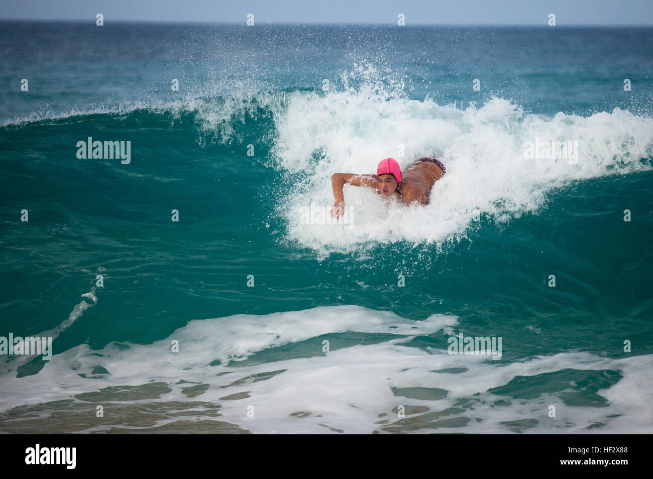 Competitors of the Pyramid Rock Body Surfing Competition 2015 compete