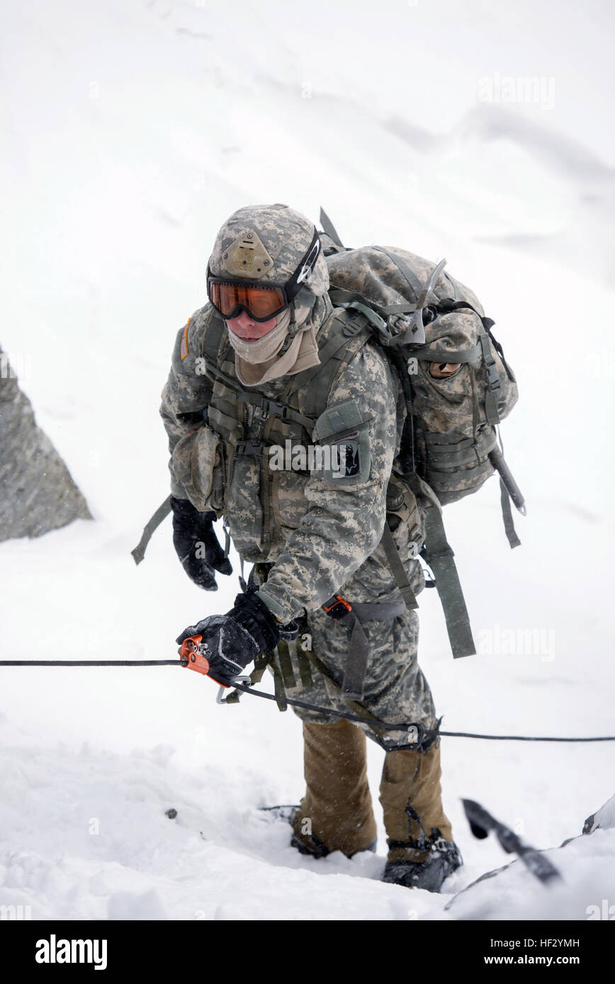 A Soldier attending the U.S. Army Mountain Warfare School in Jericho
