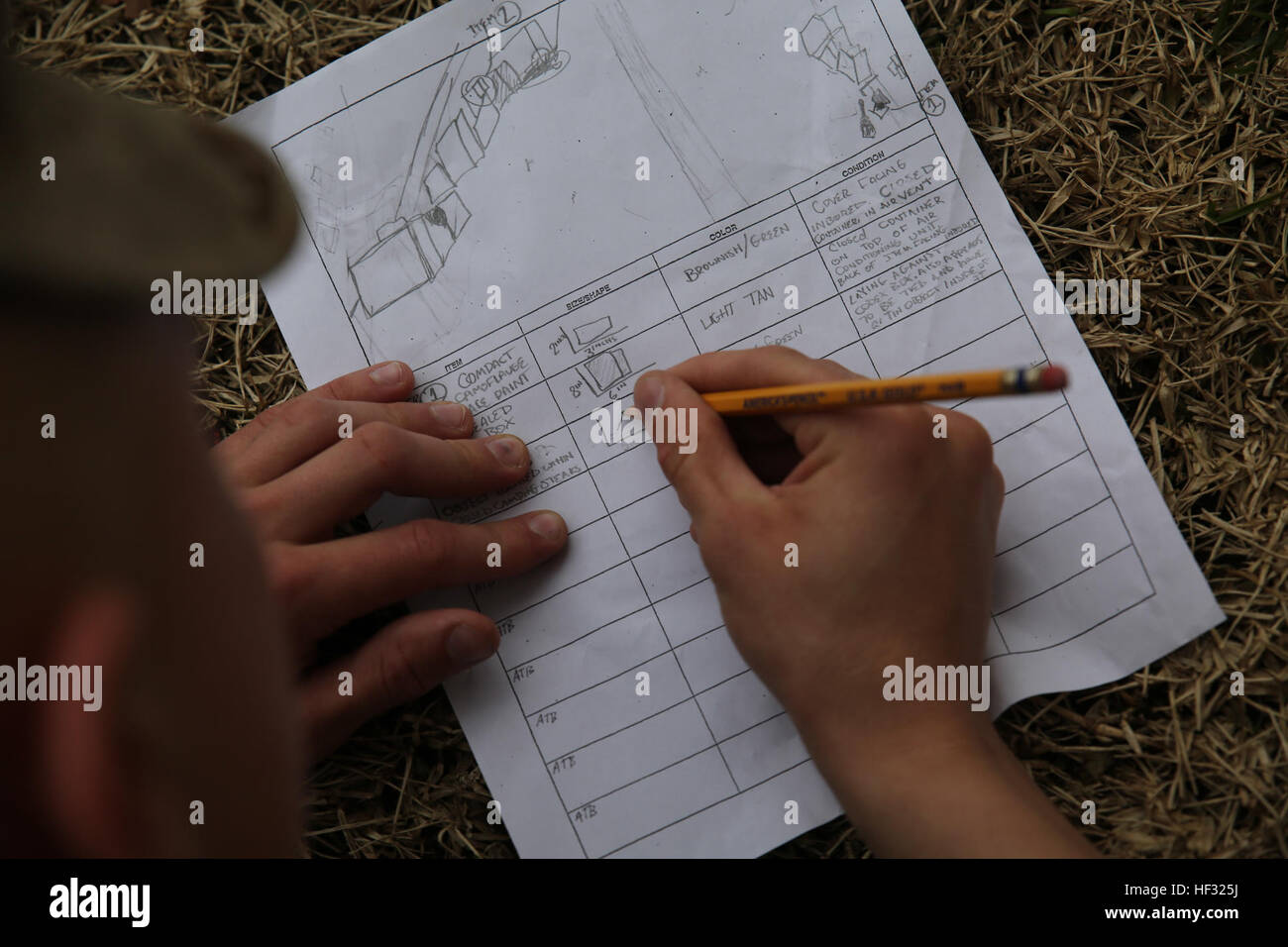 A Marine with II Marine Expeditionary Force describes and draws a ...