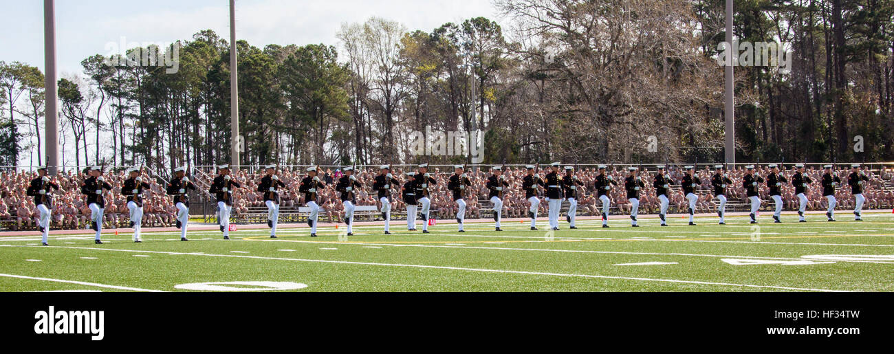 The U.S. Marine Corps Silent Drill Platoon performs during a Battle
