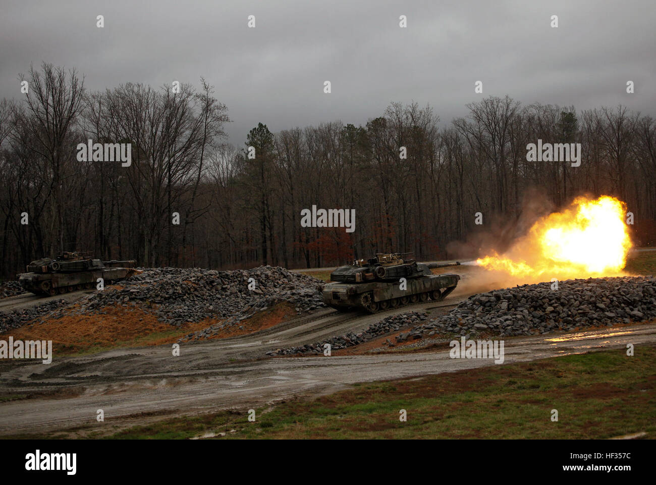 An M1A1 Abrams tank with 2nd Tank Battalion, 2nd Marine Division fires