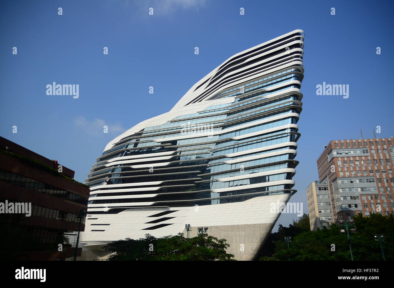 Hong Kong, China - November 24, 2014: Modern University Building by Zaha Hadid Architects Stock Photo