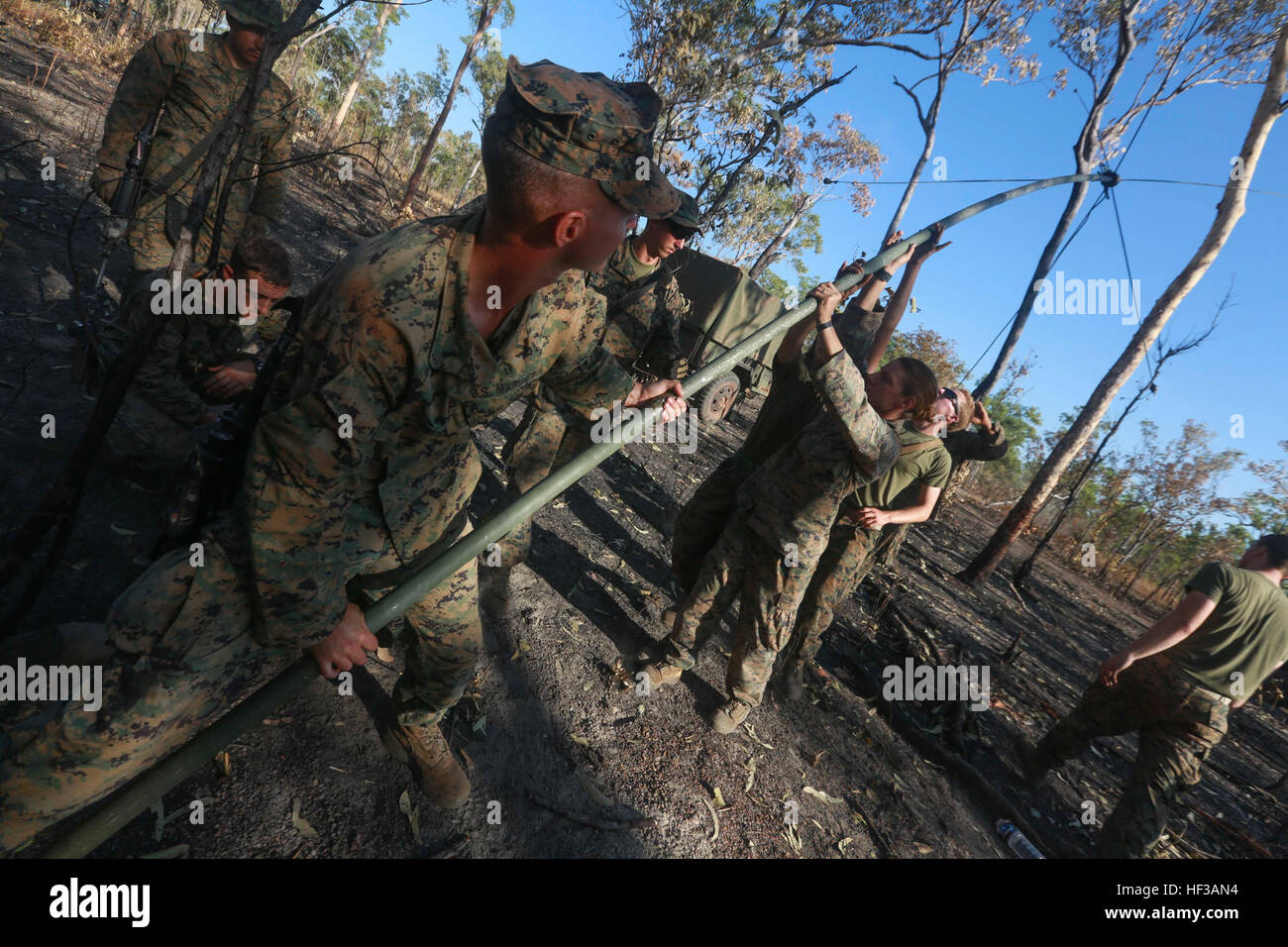 U.S. Marines with Marine Rotational Force Darwin help set up