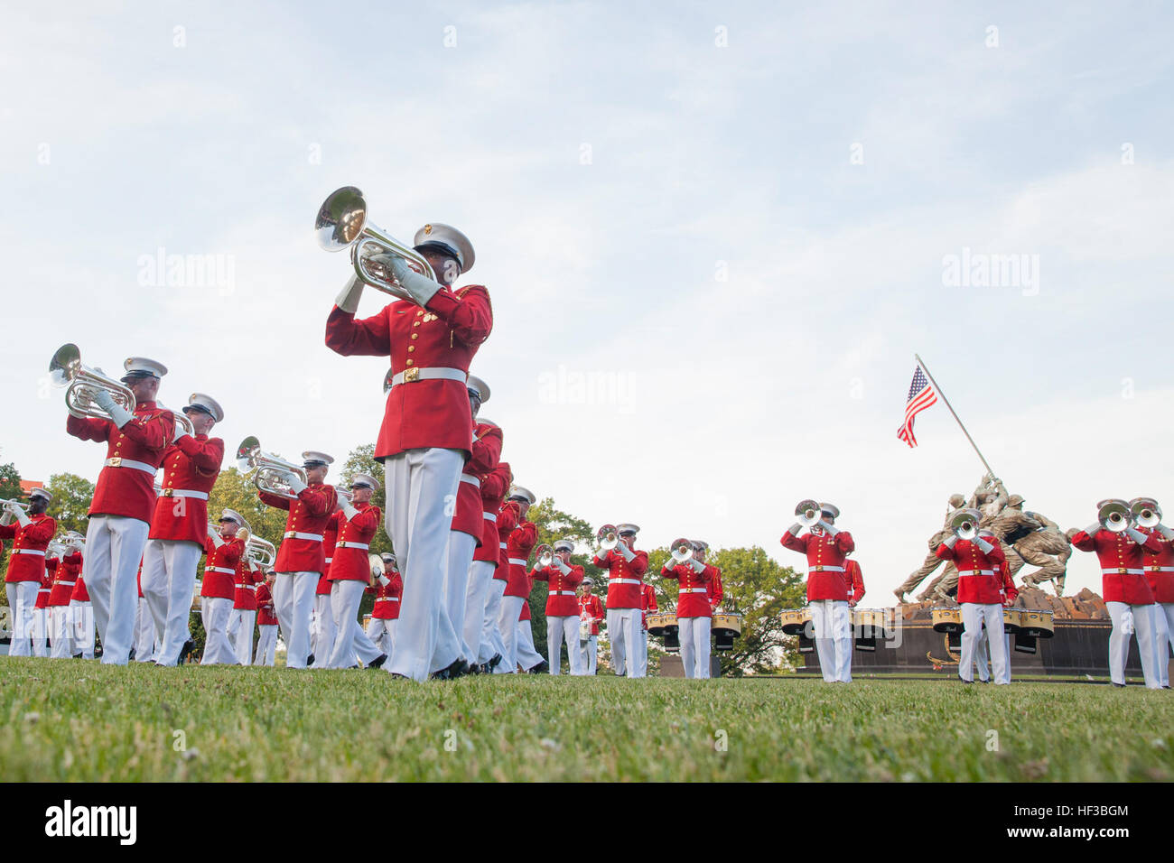U.S. Marines with the U.S. Marine Corps Drum and Bugle Corps perform