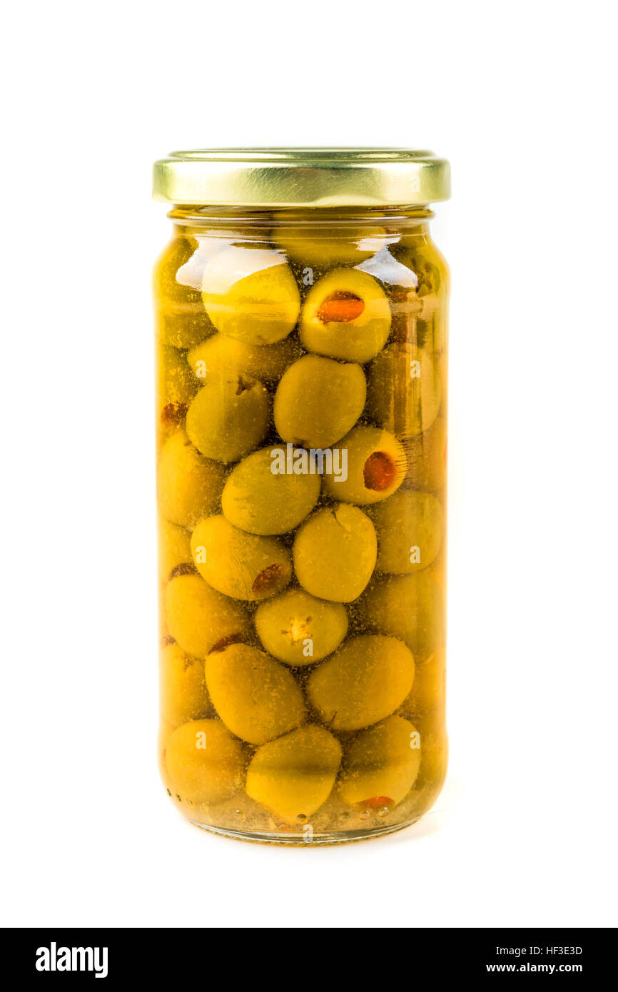 Green olives stuffed with pimiento isolated on white background Stock Photo Alamy