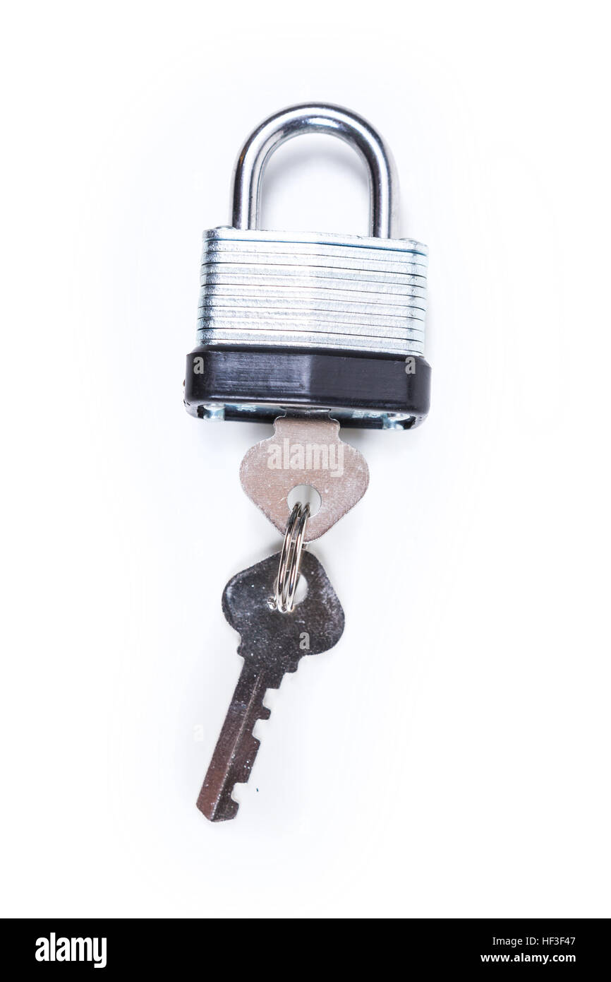 Padlock and keys isolated on white background Stock Photo - Alamy