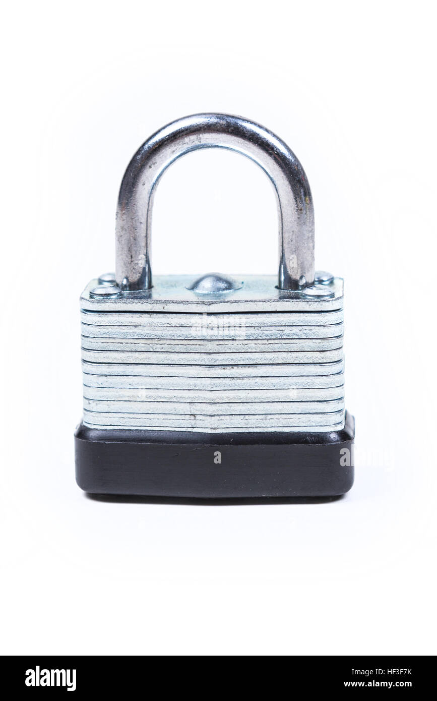 One silver padlock isolated on white background Stock Photo - Alamy