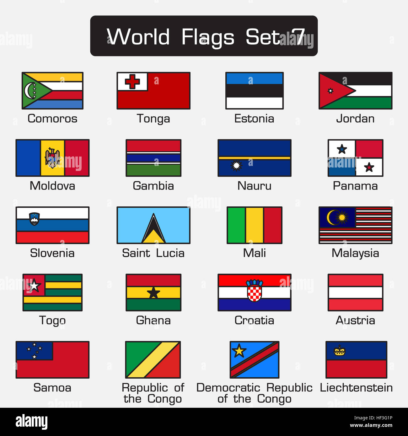 World flags set 7 . simple style and flat design . thick outline Stock ...