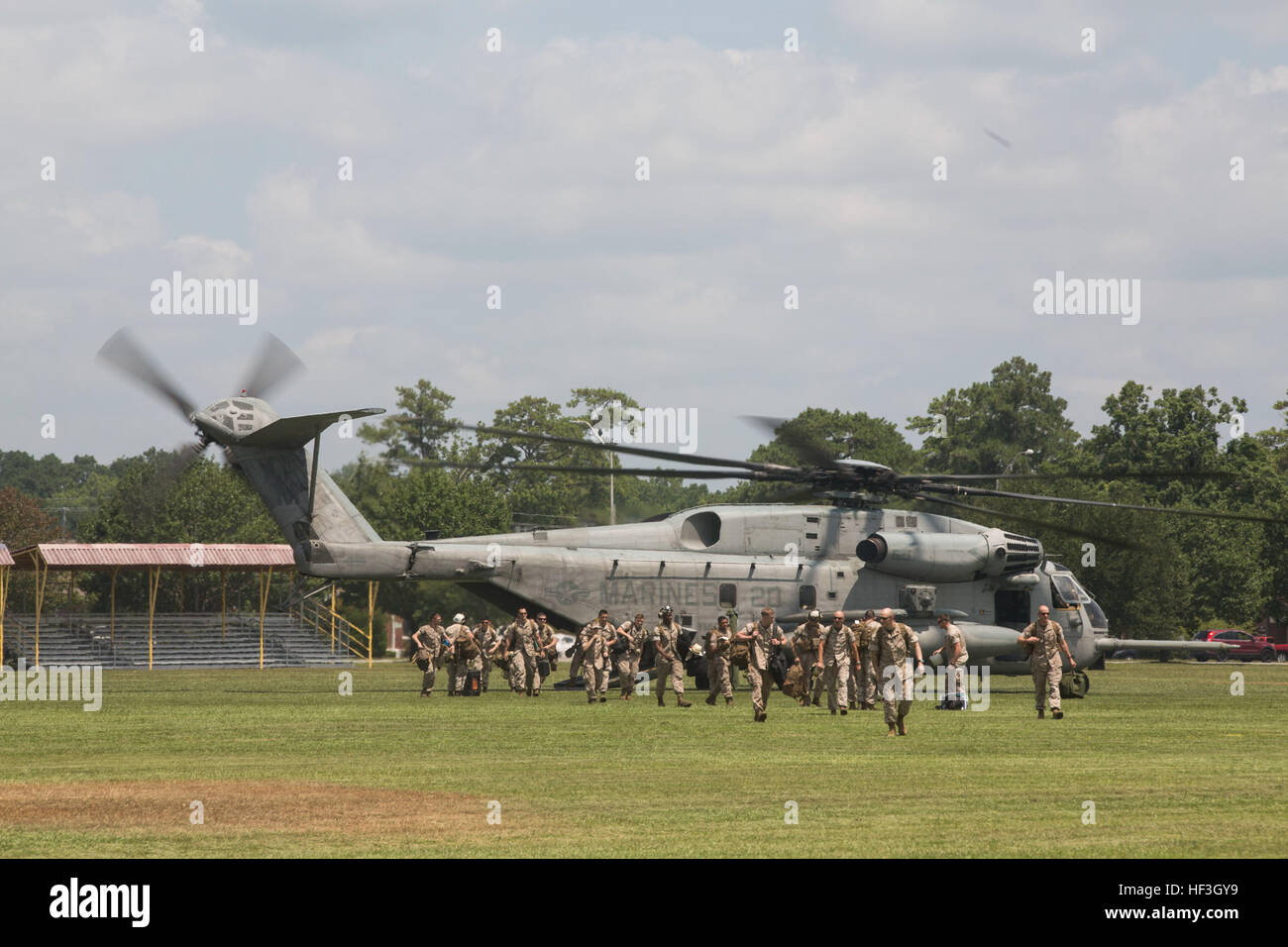 Marines with the 24th Marine Expeditionary Unit offload from a CH-53E Super Stallion during the Command Element’s homecoming at Camp Lejeune, N.C., July 17, 2015. Marines and Sailors of the 24th MEU were embarked on the ships of the Iwo Jima Amphibious Ready Group and supported operations in the U.S. 5th and 6th Fleet area of operations. They also took part in numerous theater security cooperation exercises and training with allied partners such as Djibouti, Italy, Oman, Spain, France, Jordan, Israel, United Arab Emirates, Bahrain, Greece, Kuwait, and Saudi Arabia. (U.S. Marine Corps photo by  Stock Photo