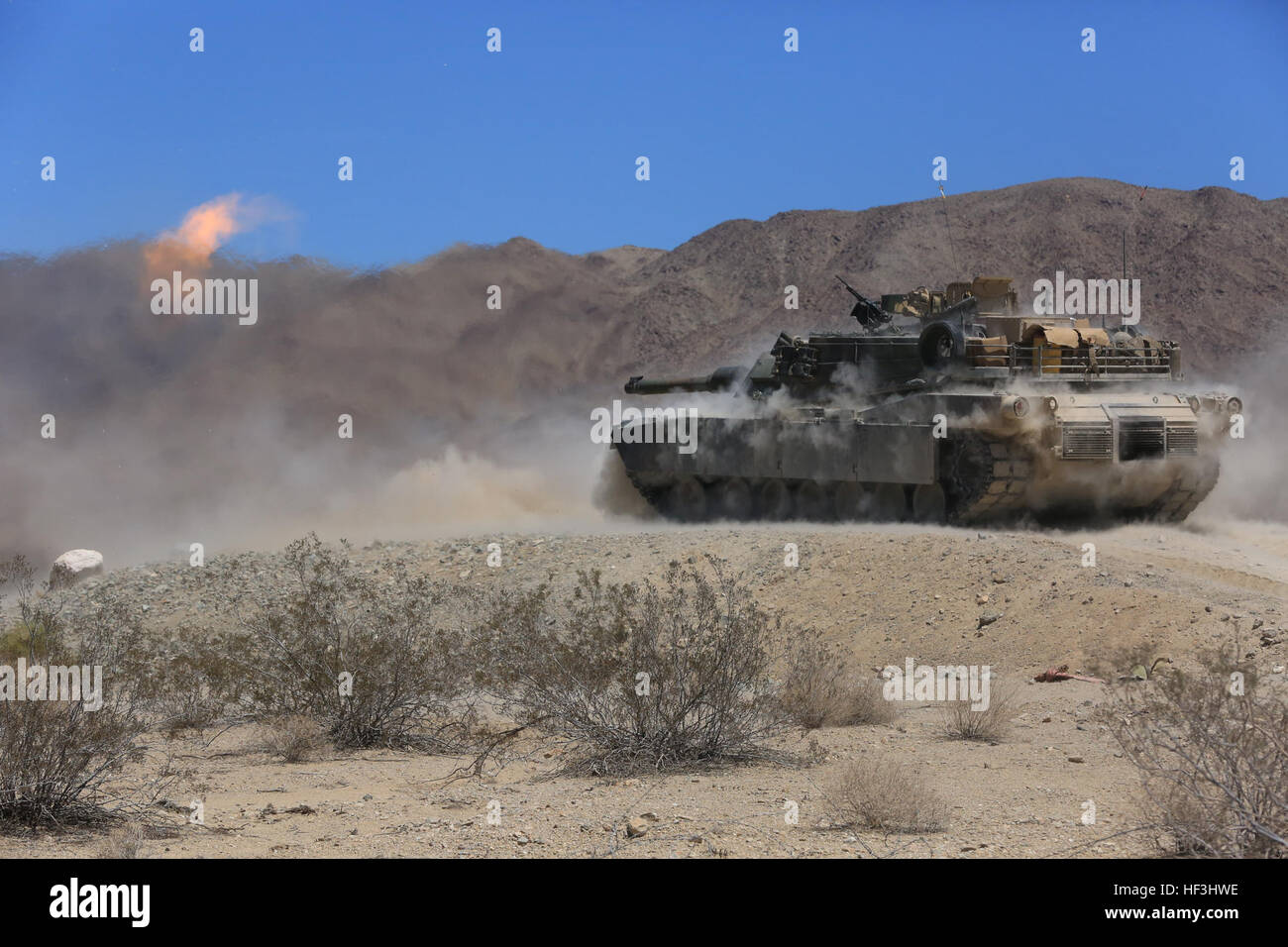 An M1A1 Abrams tank from Company A, 4th Tank Battalion conducts pre ...