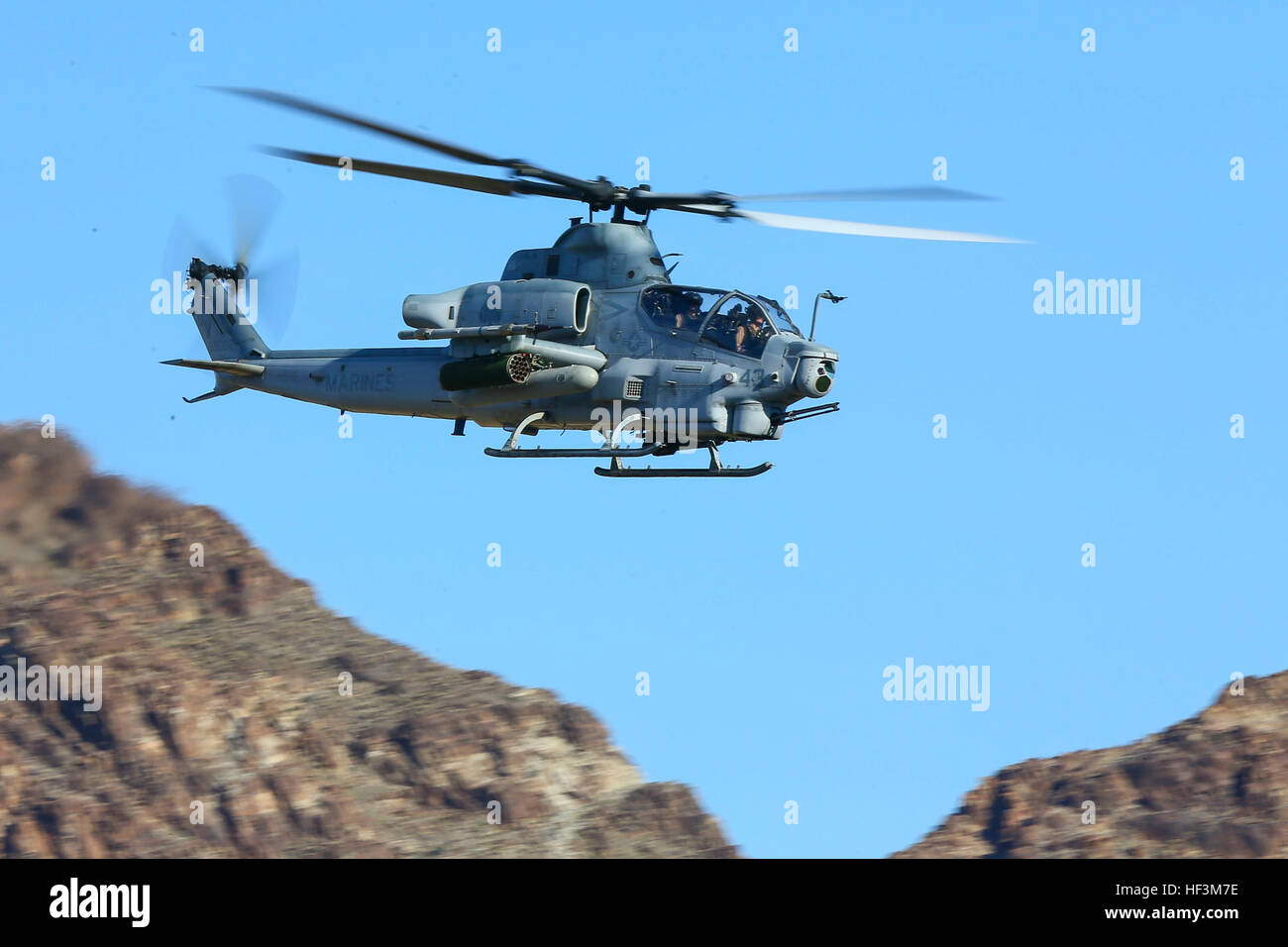 A U.S. Marine Corps AH-1Z Viper assigned to Marine Aviation Weapons and Tactics Squadron One (MAWTS-1) conducts an offensive air support exercise at Mt. Barrow, Chocolate Mountain Aerial Gunnery Range, Calif., Oct. 6, 2015. The exercise is part of Weapons and Tactics Instructor (WTI) 1-16, a seven-week training event hosted by MAWTS-1 cadre. MAWTS-1 provides standardized tactical training and certification of unit instructor qualifications to support Marine Aviation Training and Readiness and assists in developing and employing aviation weapons and tactics. (U.S. Marine Corps photograph by SSg Stock Photo