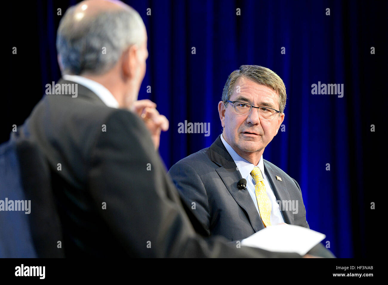 Secretary of Defense Ash Carter provides remarks on global security in the 21st Century at the Wall Street Journal Chief Executive Officer Council annual meeting Nov. 16, 2015. (DoD photo by U.S. Army Sgt. 1st Class Clydell Kinchen) (Released) Secretary of defense provides remarks on global security in the 21st Century at the Wall Street Journal Chief Executive Officer Council annual meeting 151116-D-LN567-041 Stock Photo