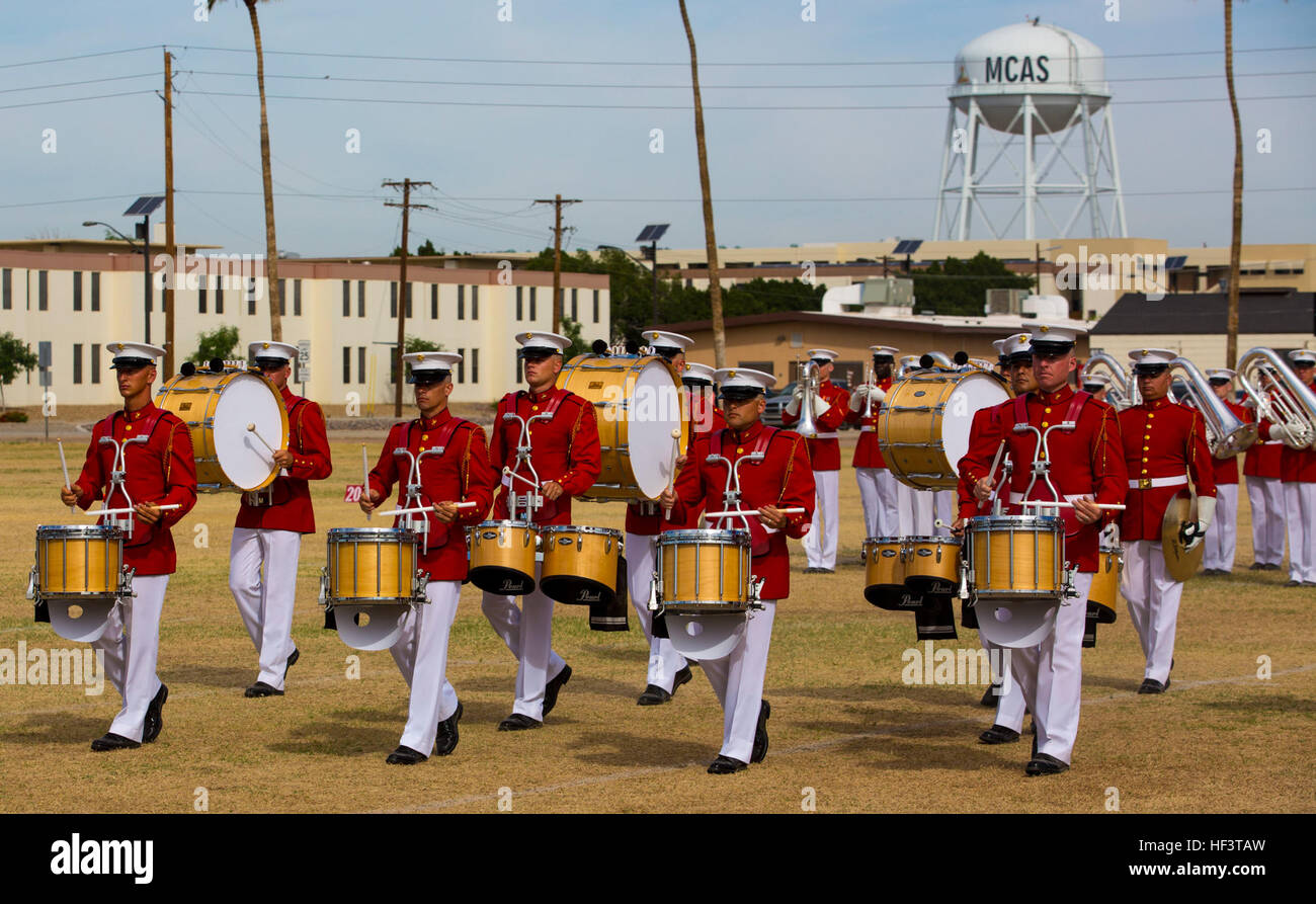 The United States Marine Drum & Bugle Corps holds a performance in