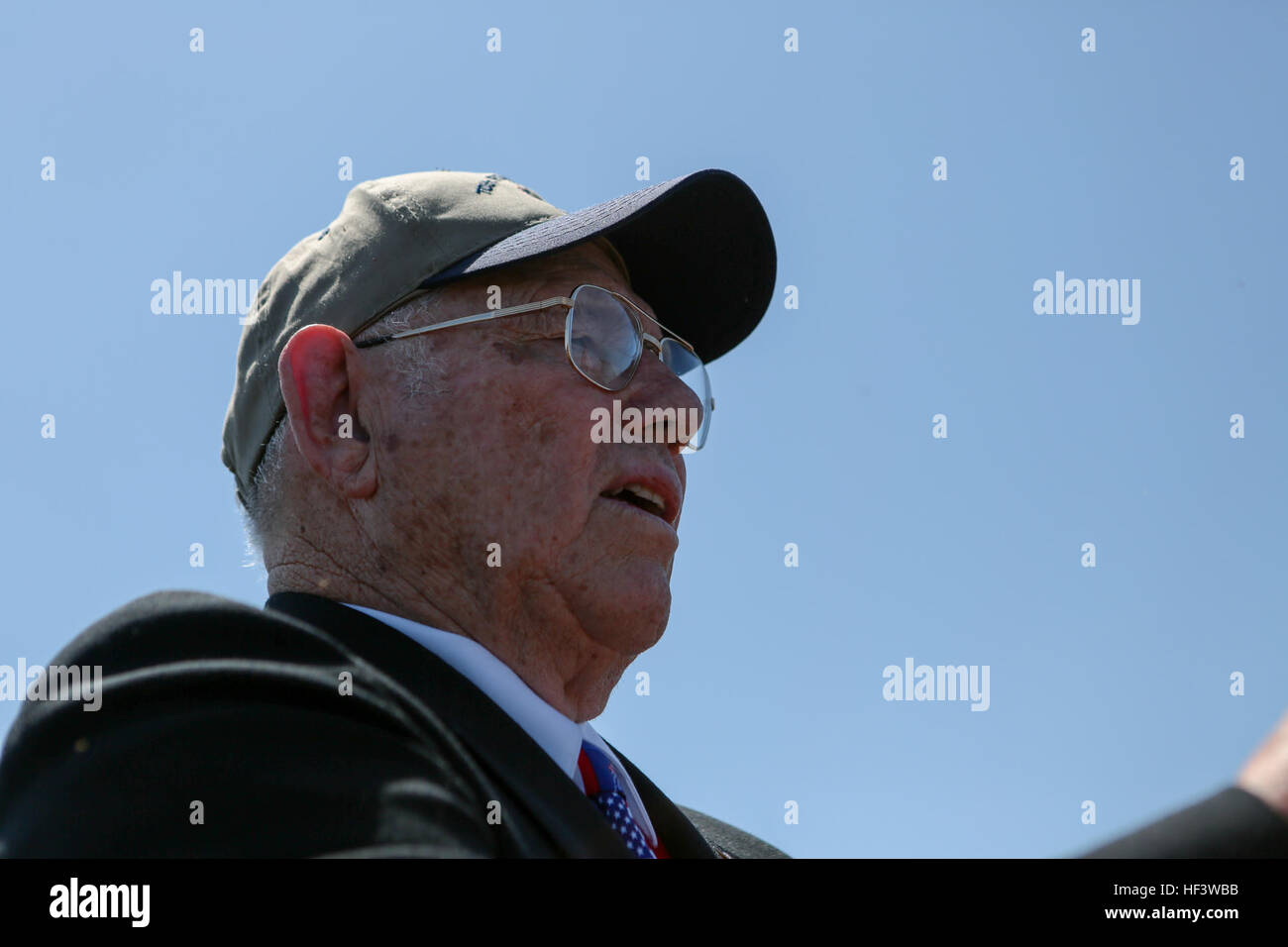 Gene Bell, a U.S. Marine Corps veteran of the Battle of Iwo Jima, attends the 71st Reunion of Honor Ceremony at Iwo To, Japan, March 19, 2016. The Iwo Jima Reunion of Honor is an opportunity for Japanese and U.S. veterans and their families, dignitaries, leaders and service members from both nations to honor the battle while recognizing 71 years of peace and prosperity in the U.S. – Japanese alliance. (U.S. Marine Corps photo by MCIPAC Combat Camera Lance Cpl. Juan Esqueda / Released) Iwo Jima 71st Reunion of Honor 160319-M-JD520-074 Stock Photo
