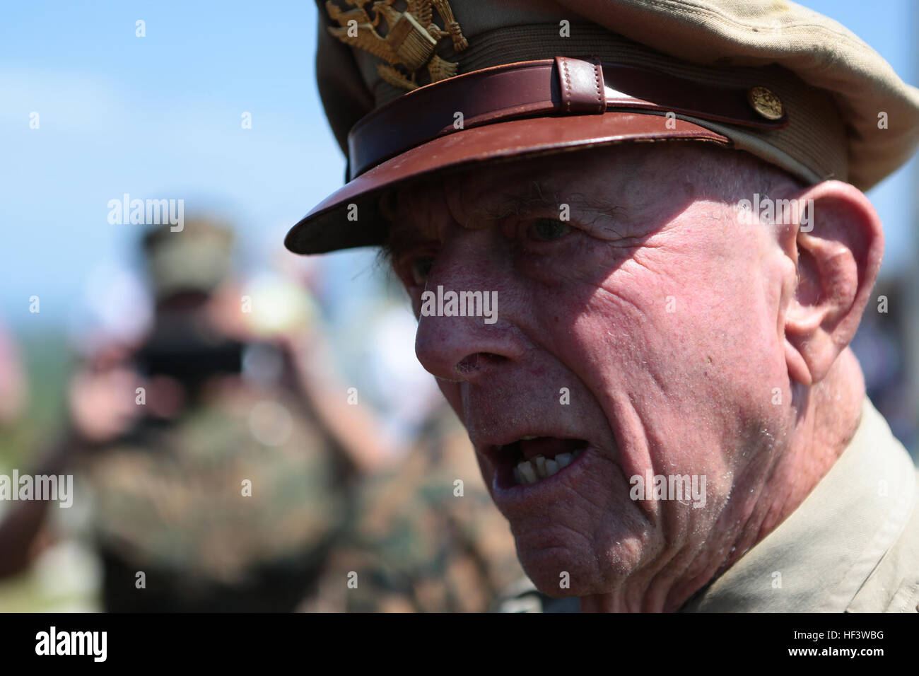 Retired U.S. Army Air Corps Capt. Jerry Yellin attends the 71st Commemoration of the Battle of Iwo Jima at Iwo To, Japan, March 19, 2016. The Iwo Jima Reunion of Honor is an opportunity for Japanese and U.S. veterans and their families, dignitaries, leaders and service members from both nations to honor the battle while recognizing 71 years of peace and prosperity in the U.S. – Japanese alliance. (U.S. Marine Corps photo by MCIPAC Combat Camera Lance Cpl. Juan Esqueda / Released) Iwo Jima 71st Reunion of Honor 160319-M-JD520-103 Stock Photo