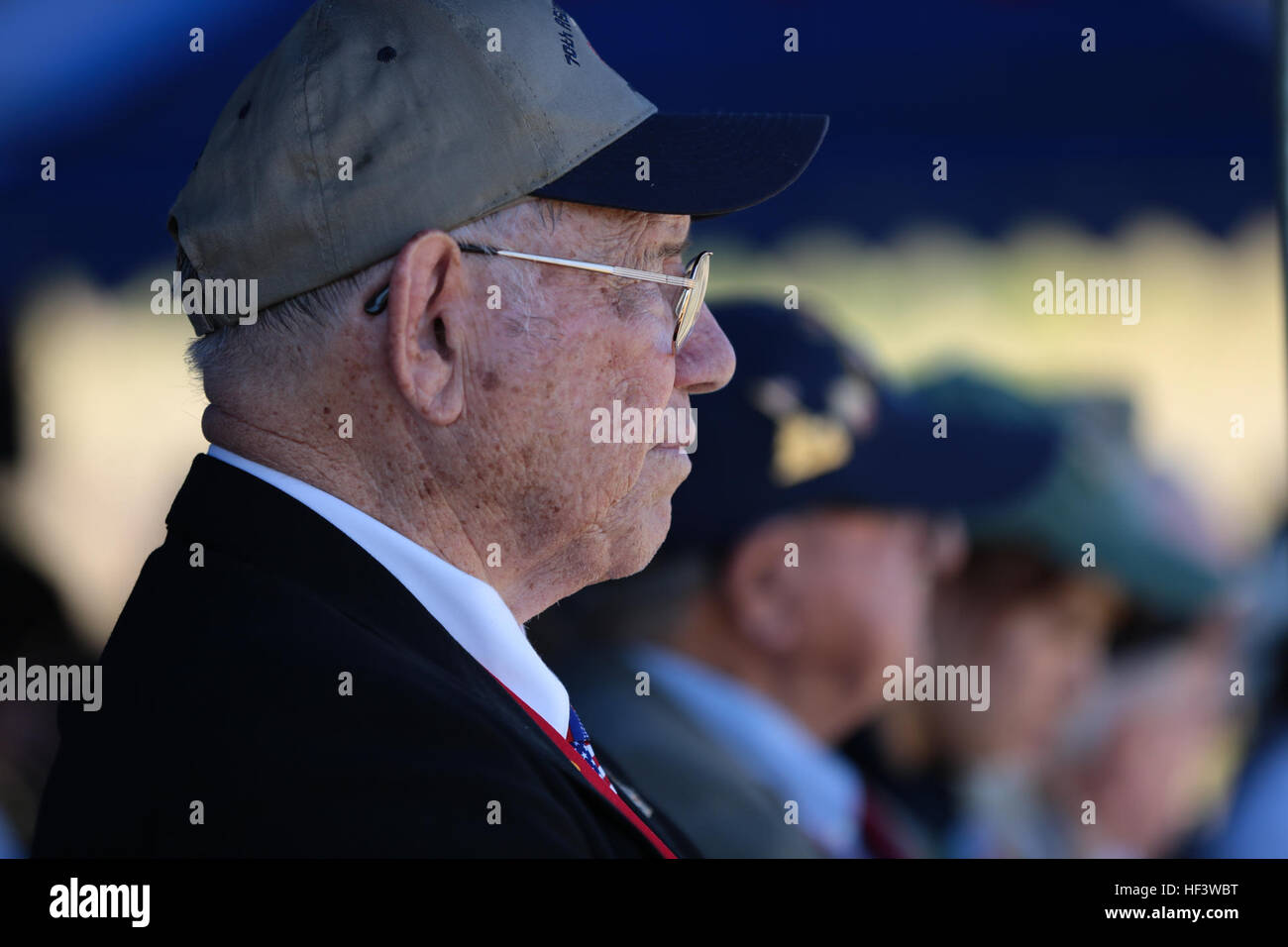 U.S. Marine Corps veteran of Iwo Jima, Gene Bell, attends the 71st Commemoration of the Battle of Iwo Jima at Iwo To, Japan, March 19, 2016. The Iwo Jima Reunion of Honor is an opportunity for Japanese and U.S. veterans and their families, dignitaries, leaders and service members from both nations to honor the battle while recognizing 71 years of peace and prosperity in the U.S. – Japanese alliance. (U.S. Marine Corps photo by MCIPAC Combat Camera Lance Cpl. Juan Esqueda / Released) Iwo Jima 71st Reunion of Honor 160319-M-JD520-159 Stock Photo
