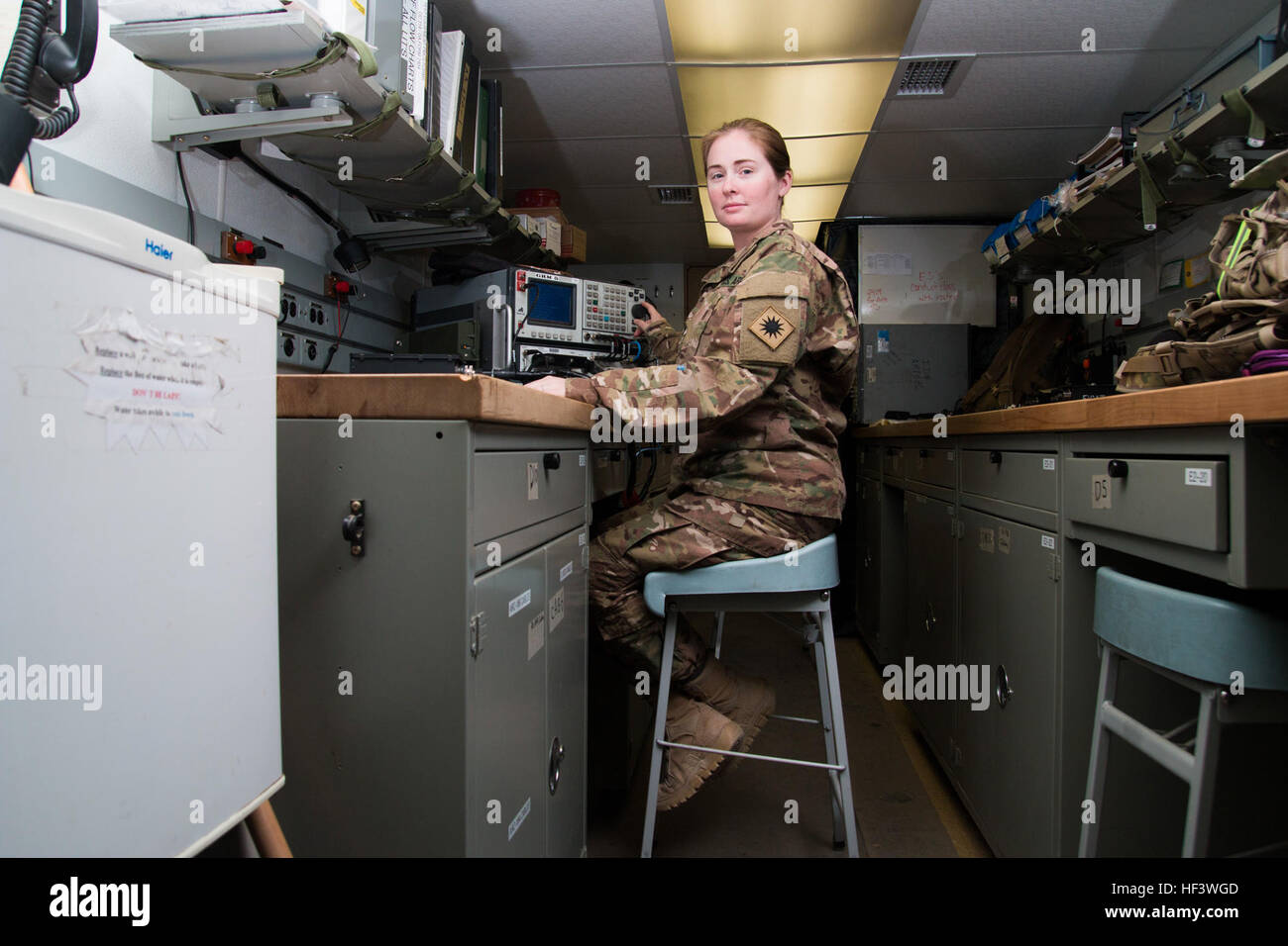 Spc. Selena Landers, a radio communications and security repairer from