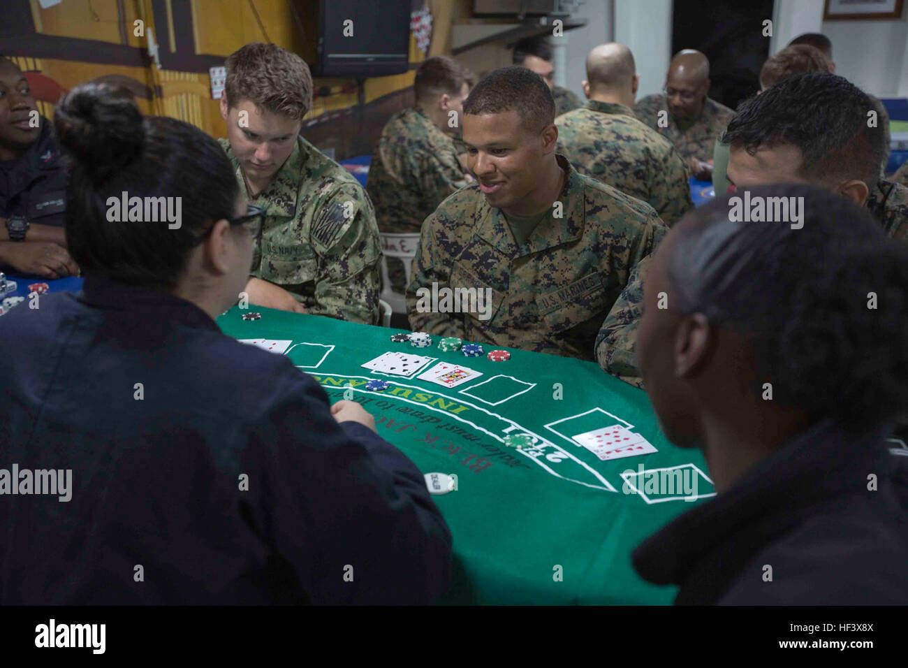 Marines and Sailors aboard the USS San Antonio (LPD17) enjoyed a night of blackjack, poker and