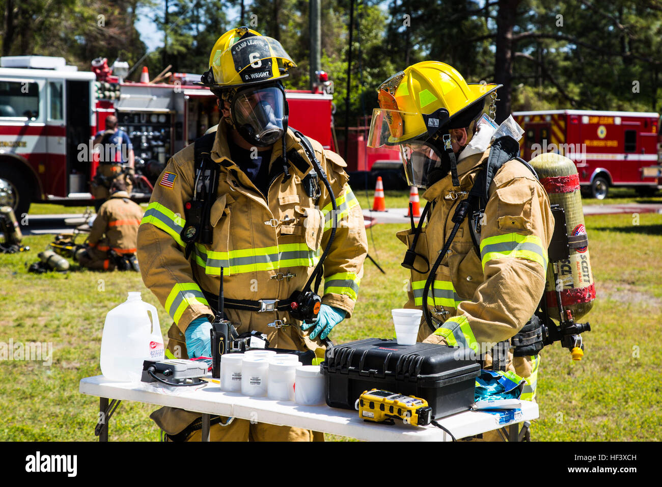Camp Lejeune Fire and Emergency Service Division personnel, pack up