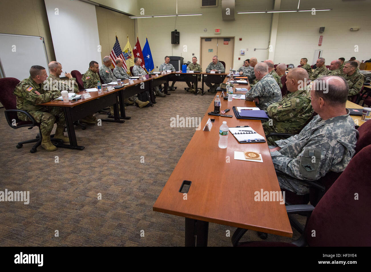 Gen. Robert B. Abrams, Commander, U.S. Army Forces Command, meets with the adjutants’ generals and their representatives from Federal Emergency Management Agency Regions 1 and 2, which includes Connecticut, Maine, Massachusetts, New Hampshire, New Jersey, New York, Puerto Rico, Rhode Island, Vermont, and the Virgin Islands, at the New Jersey National Guard's Joint Training and Training Development Center, at Joint Base McGuire-Dix-Lakehurst, N.J., May 5, 2016. The meeting is a part of a series of engagements between the FORSCOM commander and adjutants general that provide a forum for informati Stock Photo