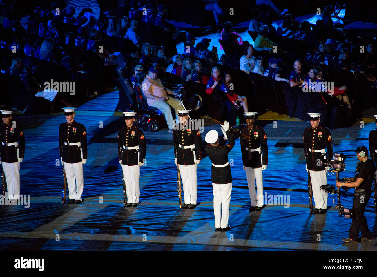 The U.S. Marine Corps Silent Drill Platoon performs at the opening ...