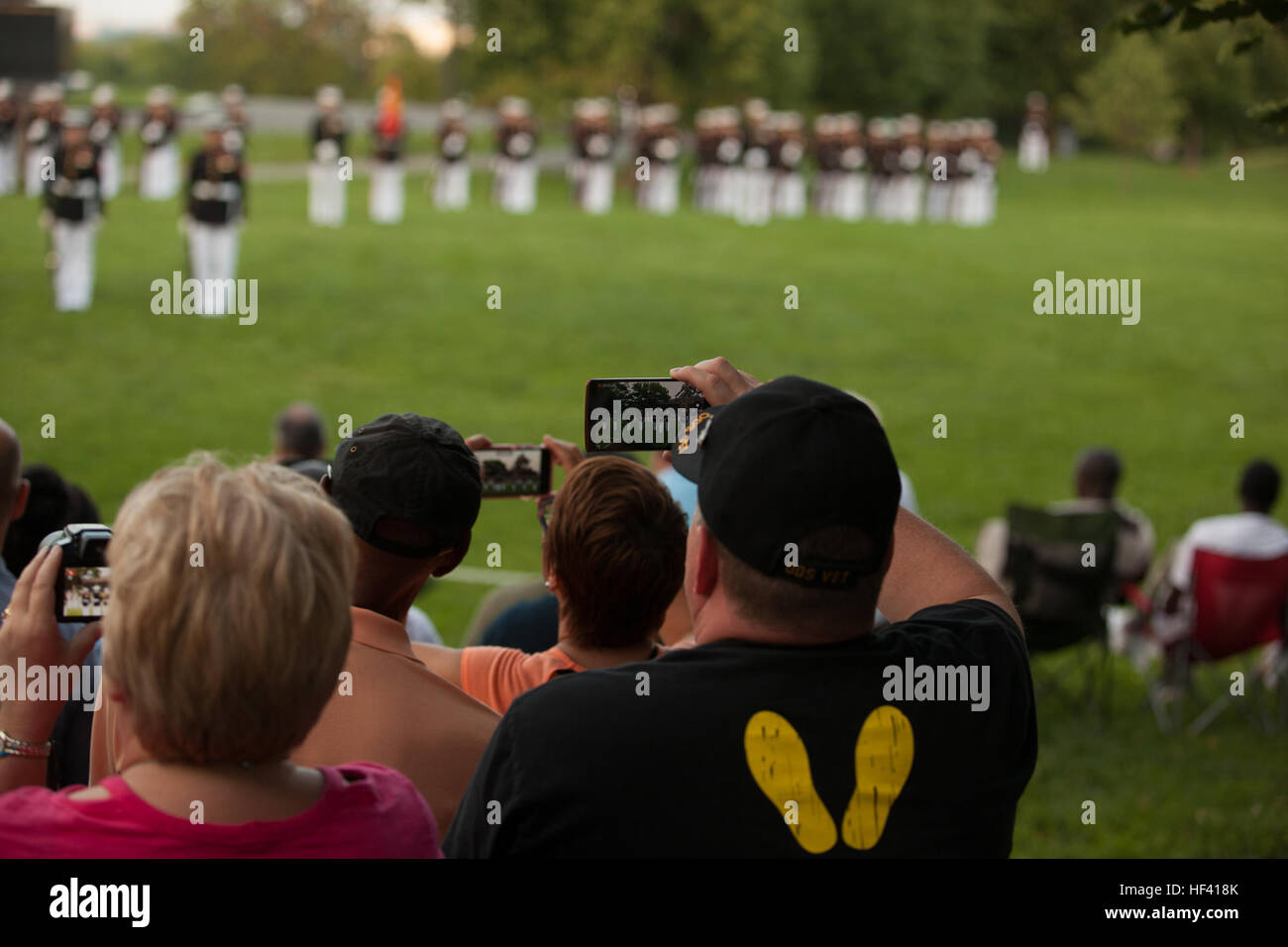 U.S. Marines with the Marine Corps Drum and Bugle Corps perform during