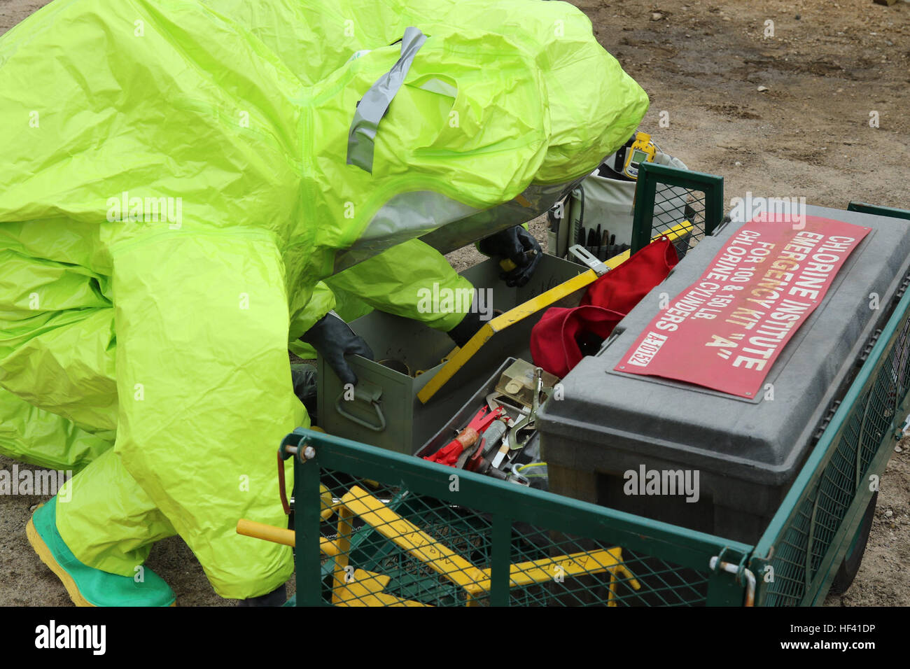 Firefighters Adam Foley and Andrew Formanek with the La Crosse Fire Department Hazmat Unit use