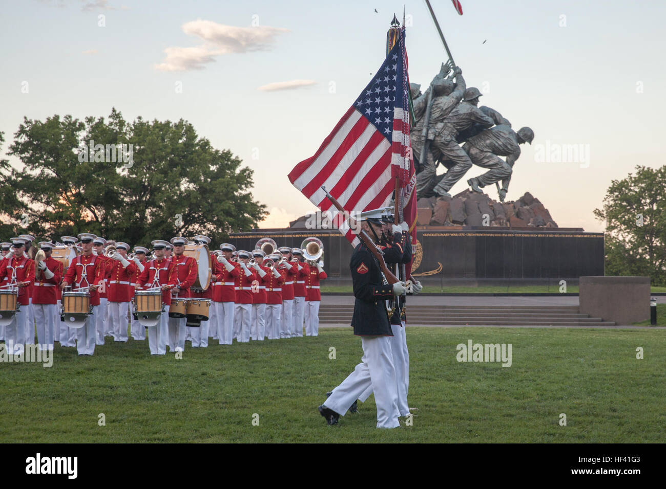 U.S. Marines with the Marine Corps Drum and Bugle Corps perform during